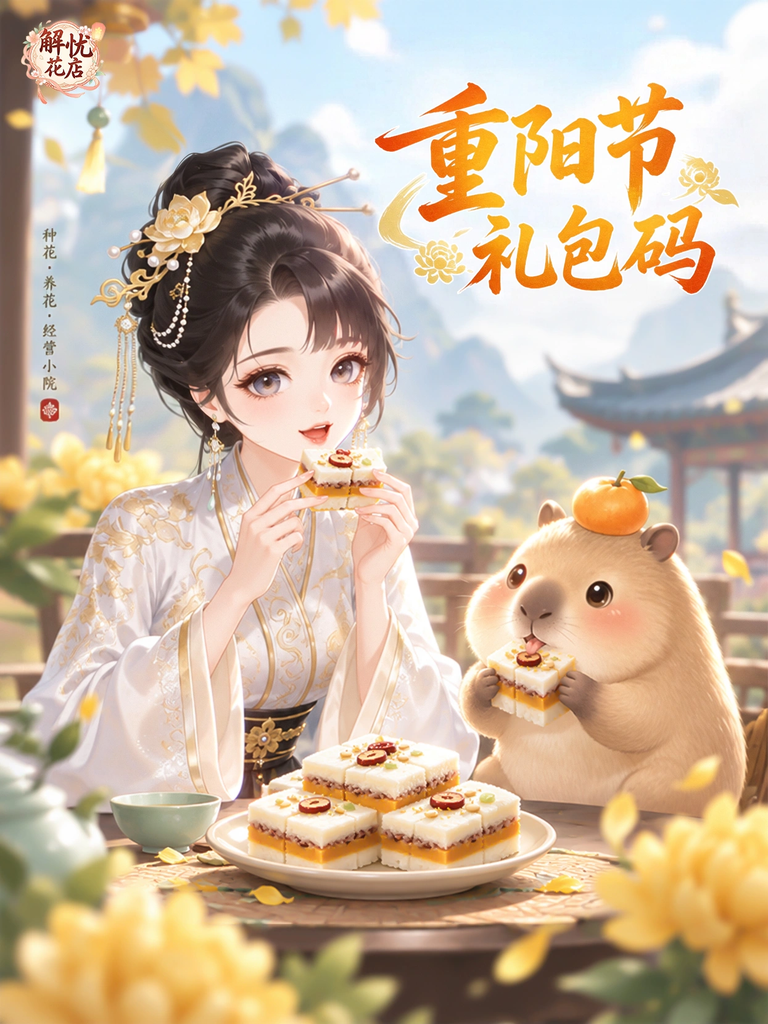 解忧花店重阳节兑换码“东篱携菊伴闲庭” 限时领取